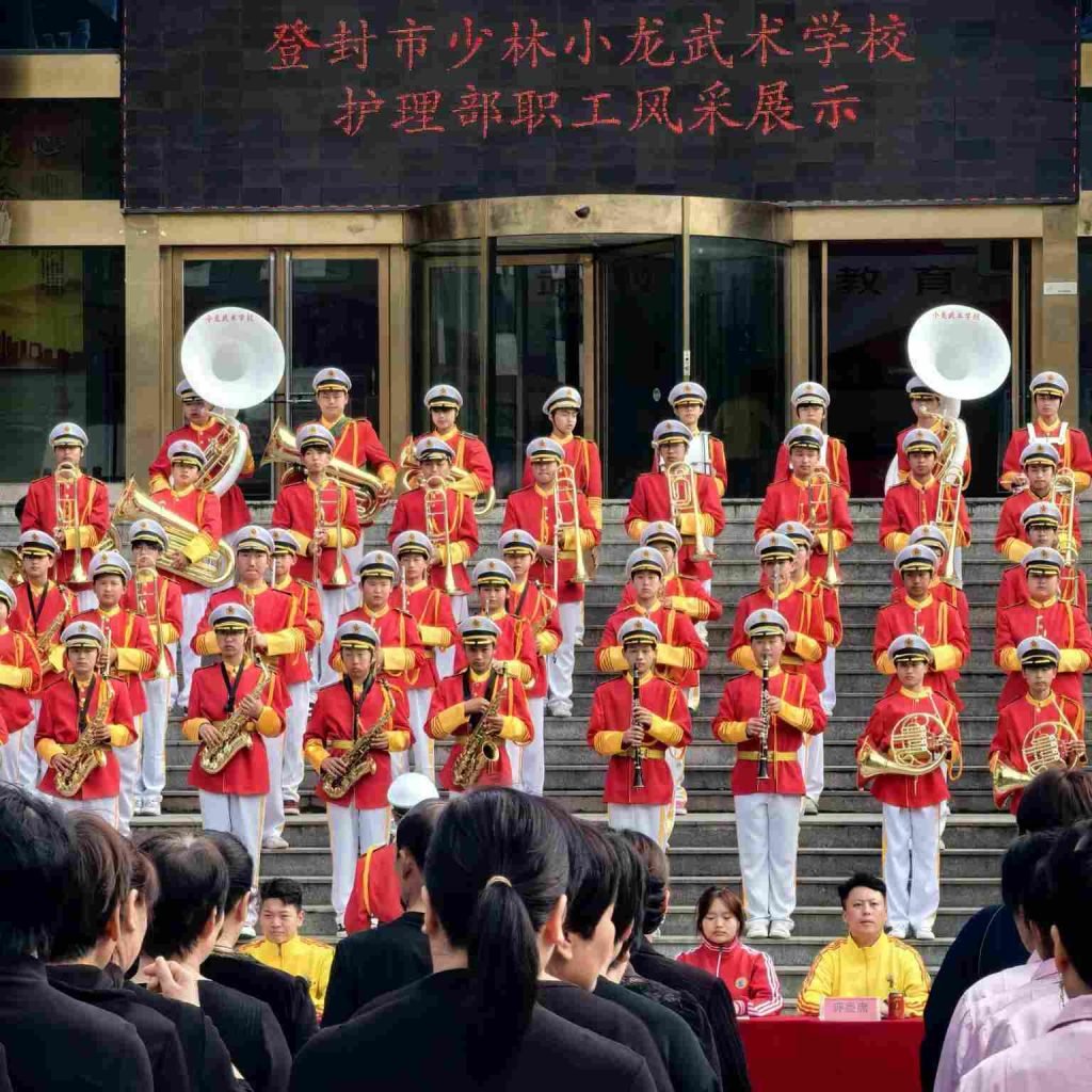 image shows a kung fu music band performing
